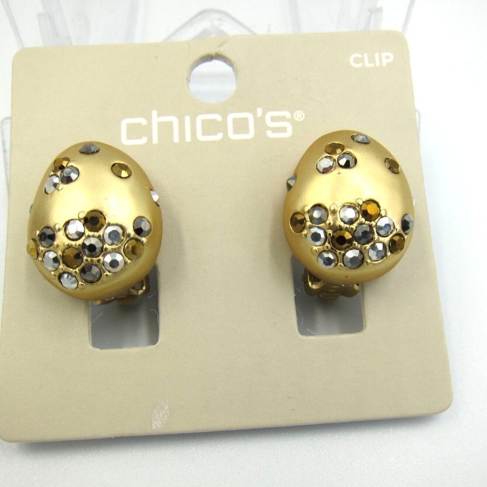 Chico's Neutral Glisten Gold Clip-On Earrings NWT Contemporary Day Evening - Picture 6 of 7